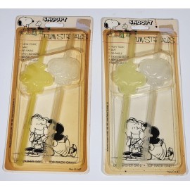 Danara 2 Peanuts Snoopy & Woodstock Vintage Characters Plactic Figural Drinking Straws