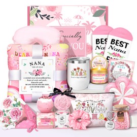 HSOEIXL Gifts for Nana, Mother‘s Day Basket Gifts for Best Nana, 16 pcs Birthday Gifts Basket from Granddaughter Grandchildren Grandkids New Nana Gifts Grandmother Gigi Care Package-Pink
