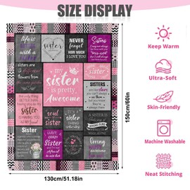 Sister Gifts, To My Sister Engraved Flannel Throw Blanket, Sister Blanket Birthday Gifts for Sister Birthday Presents on Christmas, Mother's Day Birthday Wedding Sister Gifts for Sister - 60"*51"