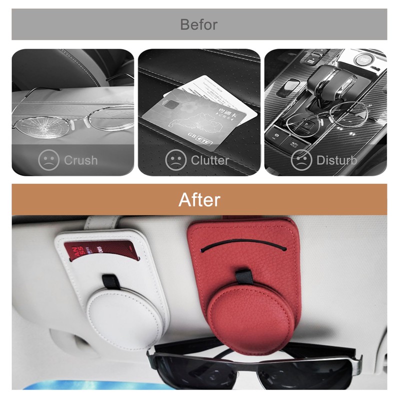 Sunglasses Holder for Car – Genuine Leather, Magnetic Closure, Card