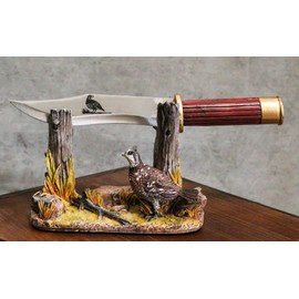 Ebros Rustic Open Country Quail Hen Bird Display Holder Statue With Decorative Shotgun Shell Casing Handle Blunt Blade Dagger Knife Figurine Set Centerpiece Decor Letter Opener Quails Farmhouse Accent