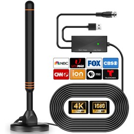 TV Antenna-Smart TV Antenna 600+ Miles Coverage Range, HD Digital TVs Antenna for Local Channels, Support 4K 1080P & Signal Amplifier, 18ft High Performance Coax Cable, Support All TVs-Orange