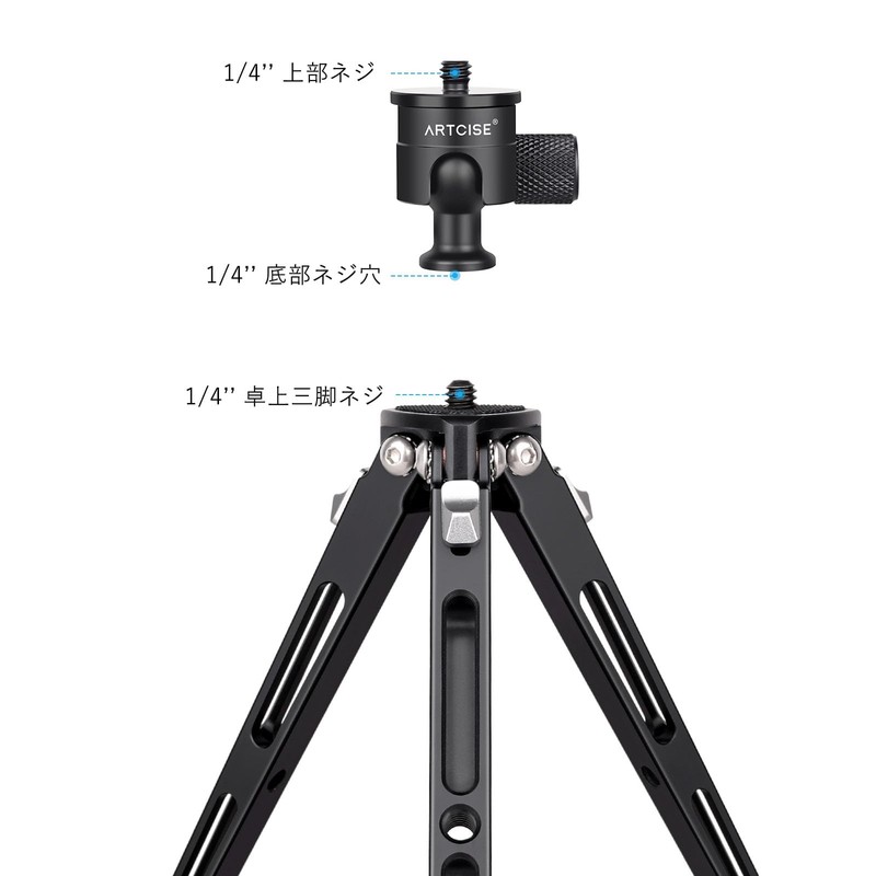 ARTCISE Mini Inverted Free Head CNC Ball Tripod Head, 8.8