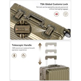 KANGSHILU Mvst Luggage Premium All Aluminum Magnesium Carry On 20'' Lightweight Metal,Suitcase with Spinner Wheels Built-in Toiletry Set, Luggage Protector（silvery） (Brown, 20inch)