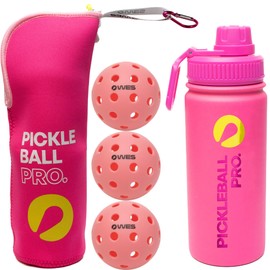 WES Pickleball Water Bottle + Pickleball Ball Holder + 3 Outdoor Pickleball Balls | Pink