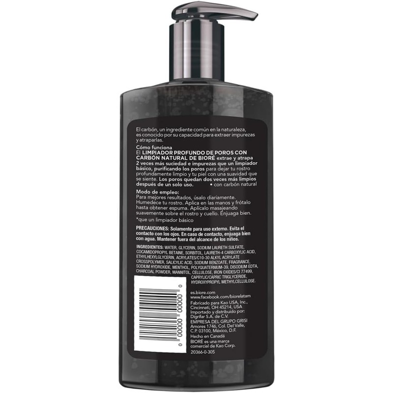 Bioré Limpiador Profundo de Poros con Carbon Natural, 200 ml