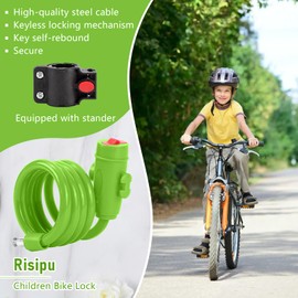 Children's Bicycle Lock, Bicycle Lock Cable with Holder for Children, Portable Bicycle Locks Spiral Cable Locks for Outdoor Bicycles, E-Bikes, Skateboards, Pushchairs (Green)