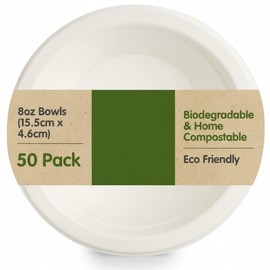 2you 50 x Bagasse Bowls - Disposable Paper Food Bowls - Party Plates Tableware - 8oz (230ml) for Kitchen, Cafe's, Resturants Salad, Starters, BBQ - Made from Sugarcane Fibres - 50 Pack
