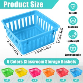 Dyrfolm 12 Pack Classroom Storage Baskets,Colorful Classroom Storage Bins,Small Plastic Organizer Basket,Crayon Pencil Containers Organizer Bins for Desk,Home,Office(4.5" L x 4.5" W x 2.5" H)