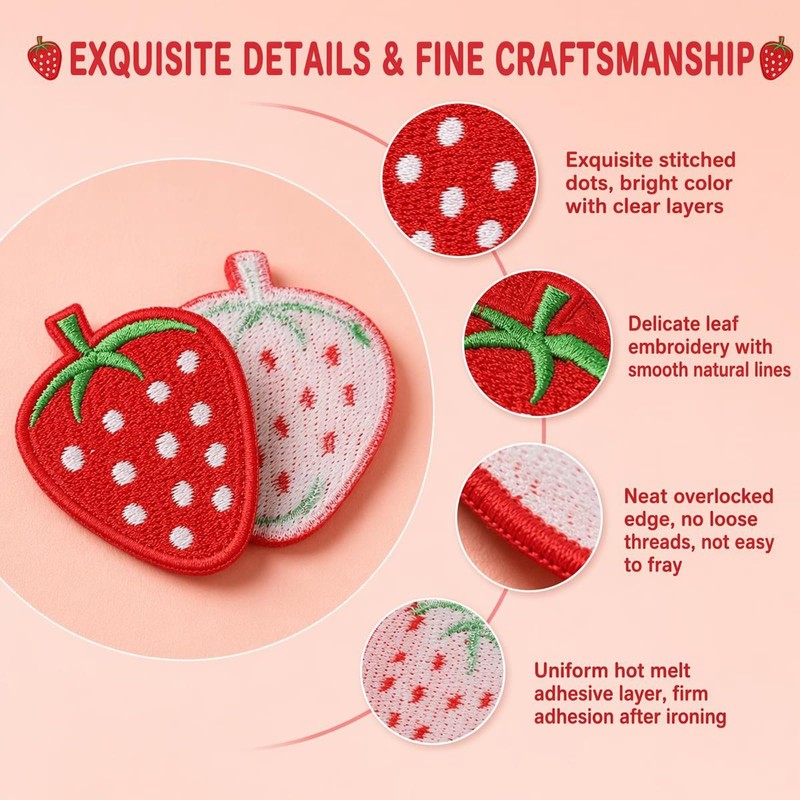 20Pcs Strawberry Iron On Patches Embroidered Fruit Appliques