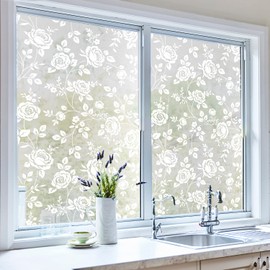 ChicSkin Pure White Frosted Privacy Stained Glass Window Film, Removable Static Cling Glass Decals Decor for Glass Window Door, Vintage Rose 78.74"x22.83"