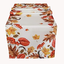 texpot Table Runner 40 x 140 cm Autumn Leaves Cream White Beige Colourful Printed