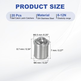 PATIKIL 20 Pcs Ball Plungers 304 Stainless Steel Ball Point Spring Plungers Cabinet Ball Catch Latch Catcher for Door Closet Drawer (6x7mm)