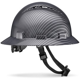 Acerpal Full Brim Vented Grey Silver Classic Carbon Fiber Design Gloss Finish OSHA Hard Hat with 6-Point Suspension