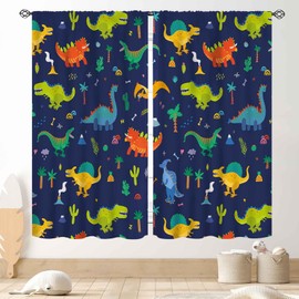 Dino Curtains for Boys Room, Kids Boys Cartoon Dinosaur Funny Colorful Safari Animals Blackout Window Drapery Treatments for Baby Kids Room Bedroom Living Room Nursery Fabric 2 Panels, 42"x54" Inch