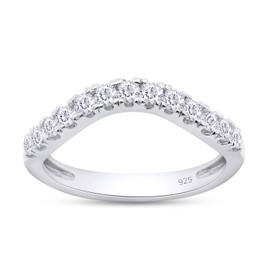 SAVEARTH DIAMONDS 1/3 Carat (ctw) Round Lab Grown Diamond Half Eternity Curved Wedding Band In 14k White Gold Over Sterling Silver for Women with 2.5MM Width, (0.33 Ctw) Ring Size-6
