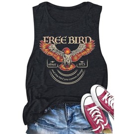 Rock Concert Outfits for Women Summer Vintage Graphic Tees Casual Sleeveless Band Tees Cute Concert Outfit Band T Shirts (M, Bird-Dark Grey)