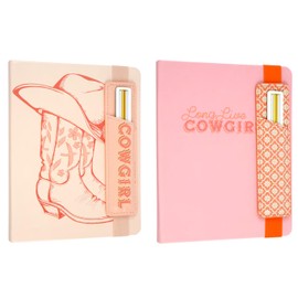 Cowgirl Western Notebook Set with Pen Holder, Pink Floral Design, Lined Pages