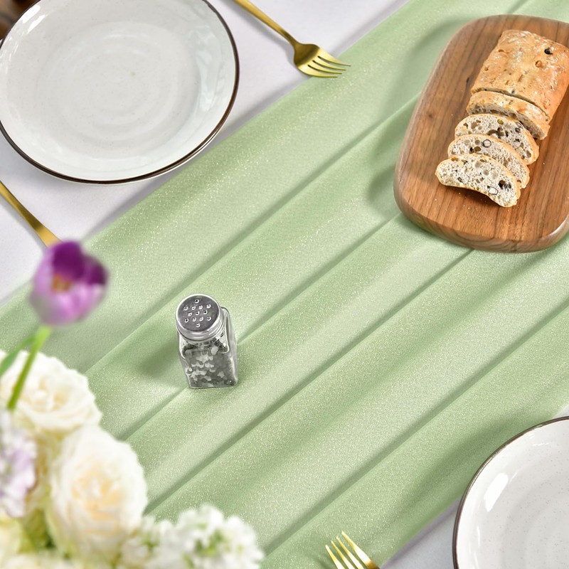 Artoid Mode Chiffon Muslin Decorative Fabric Sage Green Table Runner