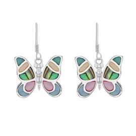 Tuscany Silver Multi Colour Shell Butterfly Drop Earrings