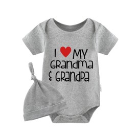 culbutomind Baby Twins Romper I Love My Grandma Grandpa Fun Baby Bodysuit Short Sleeve Gift for Birth Baby Boys Girls Twins Baby Clothing with Hat, Grey I Love My Grandma Grandpa, 0-3 months