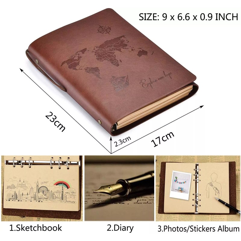 SEEHAN A5 Refillable Journal Leather Notebook Diary Vintage Sketchbook Travel