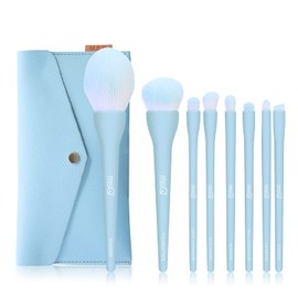 MSQ Makeup Brushes, Set of 8, Popular, Makeup Brushes Set, High Quality Fiber Hair, Super Soft, Everyday Makeup, Portable, Mother's Day Gift, Suitable for Sensitive Skin (Blue)