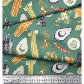 Soimoi Green Velvet Fabric Mixed Vegetable Decor Fabric Printed BTY 58 Inch Wide
