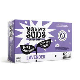 Molly's Suds Fabric Softener Dryer Sheets for Sensitive Skin | Plant-Based Static Reducer, Plastic-Free Packaging | Lavender (120 Sheets)