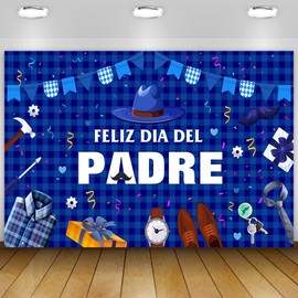 Feliz Dia Del Padre Banner Spanish Tie Tool Blue Feliz Dia Del Padre Backdrop Mexican Happy Father's Day Backdrop for Photography Spanish Fathers Day Party Decorations Banner 5.9x3.6Ft
