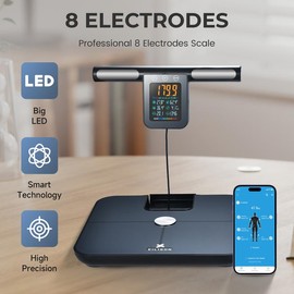 EILISON Smart Scale for Body Weight: 8-Electrode Precision Digital Bathroom Scale for Fat BMI 32 Muscle Body Composition Analyzer, Highly Accurate Weighing Machine, 400lbs (8 Electrode Grey Handle):_grey