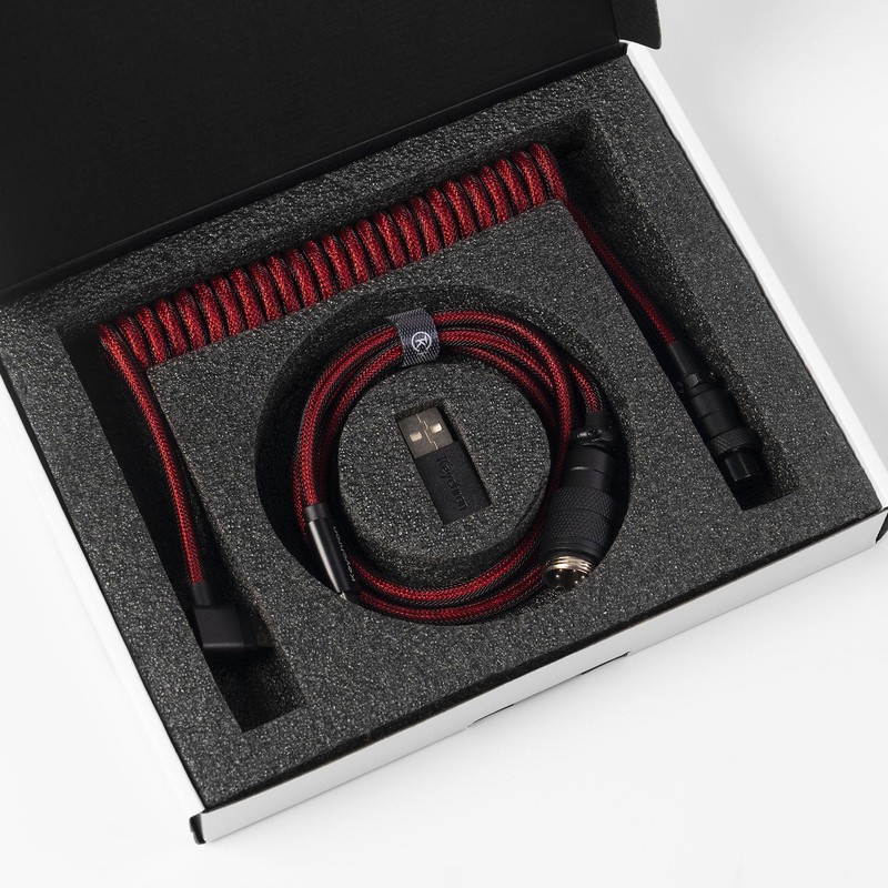 Keychron Premium Coiled USB-C Angled Red Cable, 5-Pin GX16 Detachable
