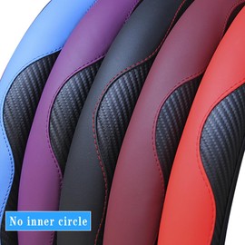 KHGUZ Elastic Car Steering Wheel Cover, Carbon Fiber Leather Stretch Auto Steering Wheel Protector, Anti-Slip Vehicle Interior Decor Protection, Universal for RV, SUV, Truck (Black/Purple)