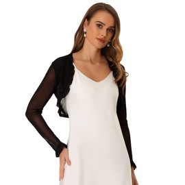Allegra K Sheer Mesh Shrug for Women's Ruffled Trim Bolero Open Front Cropped Cardigan Black XL