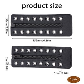 letsinstyle 2Pcs 6.3 x 2.17 Inch Leather Boot Zipper Insert, 8 Metal Eyelets Shoe Laces Zippers, Tieless Shoe Laces for Adults Men Women Sneakers Repair DIY