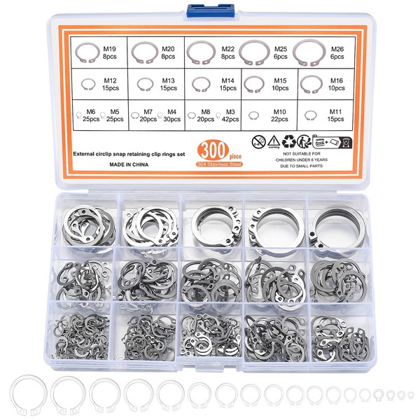300 Pcs Retaining Ring Set, Internal Snap Rings Kits, Stainless