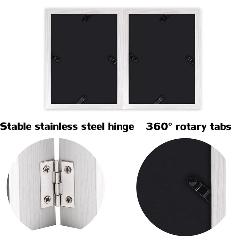 5x7 Picture Frames Double Hinged MDF Wood White Shadow Box