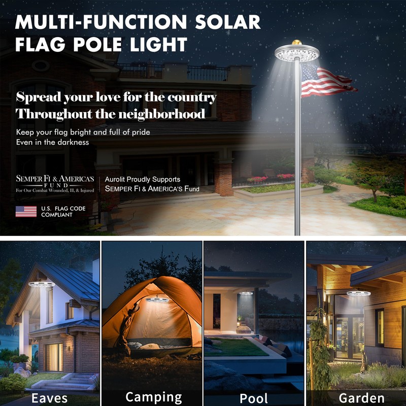 Flagpole Light Solar Powered, 2000 Lumen Brightness, 29 Bright Huge