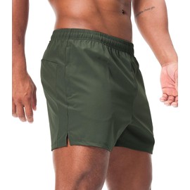 Superora Men's Running Shorts, Quick-Drying, Comfortable and Stylish Sports Shorts with Waterproof Zip, Rear Pocket, Army Green, M