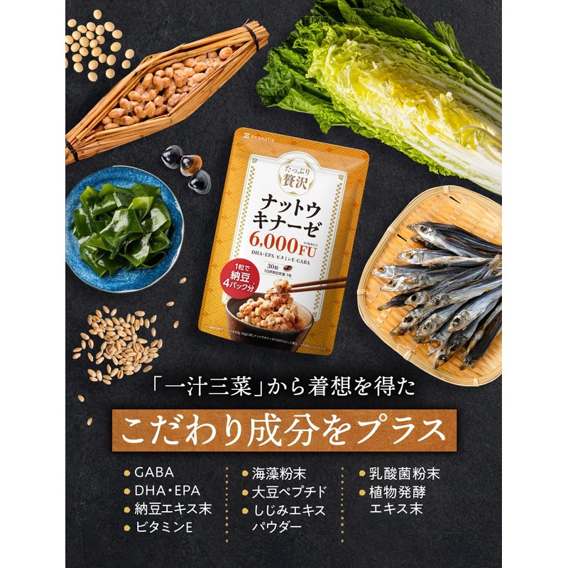 たっぷり贅沢 ナットウキナーゼ サプリ 6000FU DHA EPA 納豆 国内製造 30日分