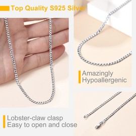 Bandmax Curb Chain Men's 925 Silver Chain Women's Cuban Chain Curb Necklace 3 mm/5 mm Wide Link Chain Jewellery Accessory Chain 36 cm to Chain 71 cm, Sterling Silver, No Gemstone