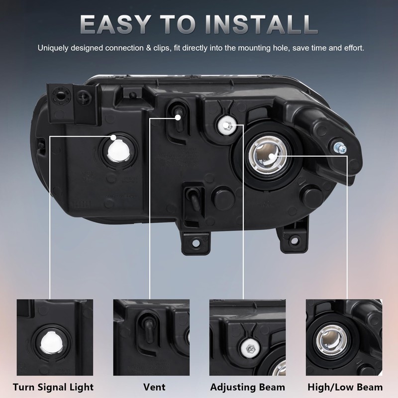 KUIPERAUTO Headlights Assembly Compatible for 2008-2014 Dodge Challenger Black Housing