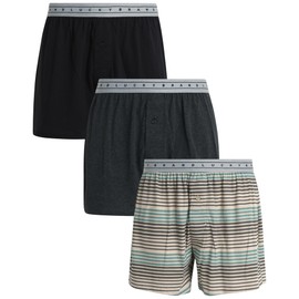 Lucky Brand Boxers for Men – 3 Pack Knitted Mens Underwear with Functional Fly - Classic Mens Boxers (S-XXL), Size Medium, Jet Black/Stripe/Charcoal/Heather Grey