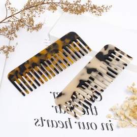 Mozeat Lens Mini Cellulose Wide Tooth Comb,2 Pack Portable Hair Detangling Comb Small Leopard Purse Comb No Handle Pocket Size Tortoise Hair Comb for Thick Curly Wavy Wet and Dry Hair