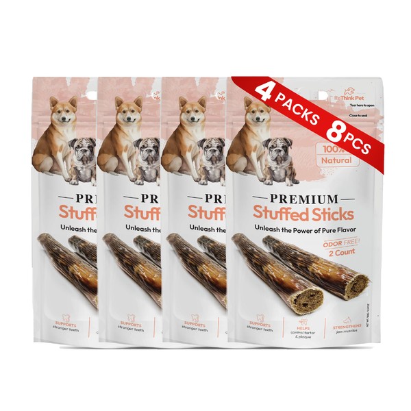ReThink Pet 8 Pieces of Rawhide Sticks, Beef Stuffed, Odor-Free,