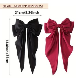 3Pcs Hair Bows For Women, Silky Ribbons Hair Women's Oversized Bow Metal Spring Clips Temperament Beautiful Hair Accessories Gift （3Pcs/Wine Red, Black, Cream White, ）