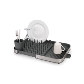 Joseph Joseph Expanding Dish Drying Rack with Removable Silverware Holder, Draining Spout, Stainless-steel