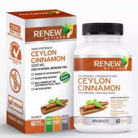 Renew Actives Organic Ceylon Cinnamon 1200mg Dietary Supplement - 60 Capsules