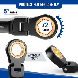 WORKPRO 8-Piece Stubby Anti-slip Ratcheting Combination Wrench Set, Metric 8-17 mm, 72-Teeth, CRV, Black Electrophoretic Coating, Flex-Head Wrench Set with Rolling Pouch