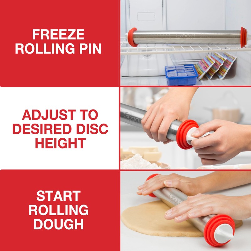 Adjustable XL Pastry Rolling Pin w/ 3 Spacer Rings -